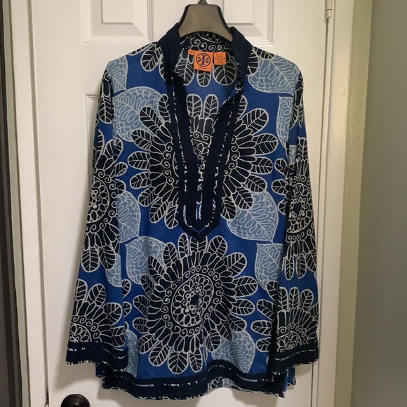 Tory Burch Blue Floral Tunic Size 4 Excellent Condition - Picture 1 of 10